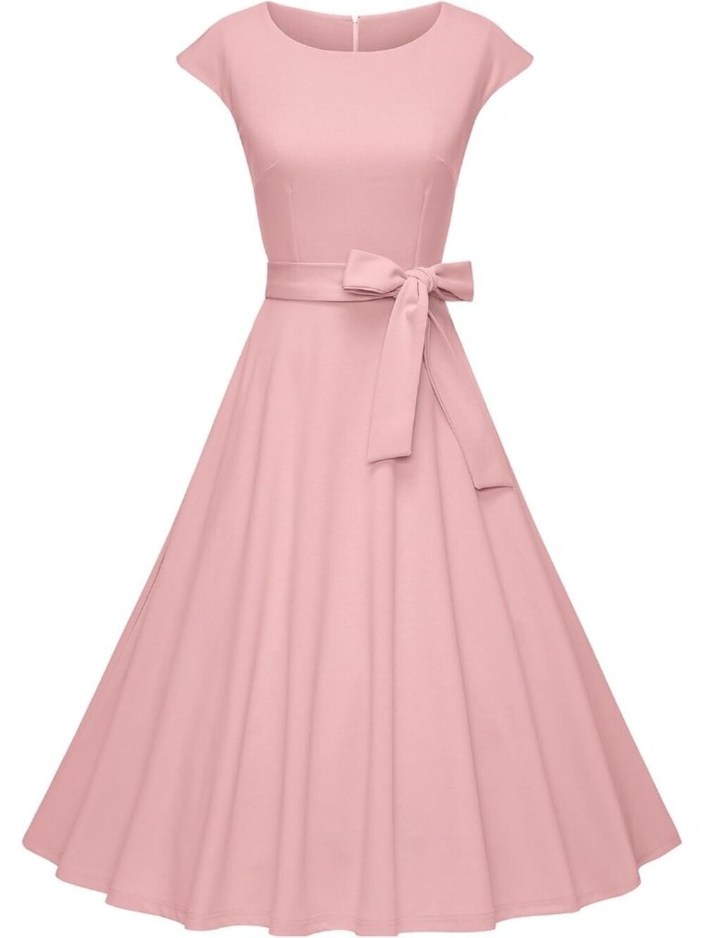 Women's Pink Vintage Cap Sleeves Modest Cocktail Swing Prom With Pockets Dress